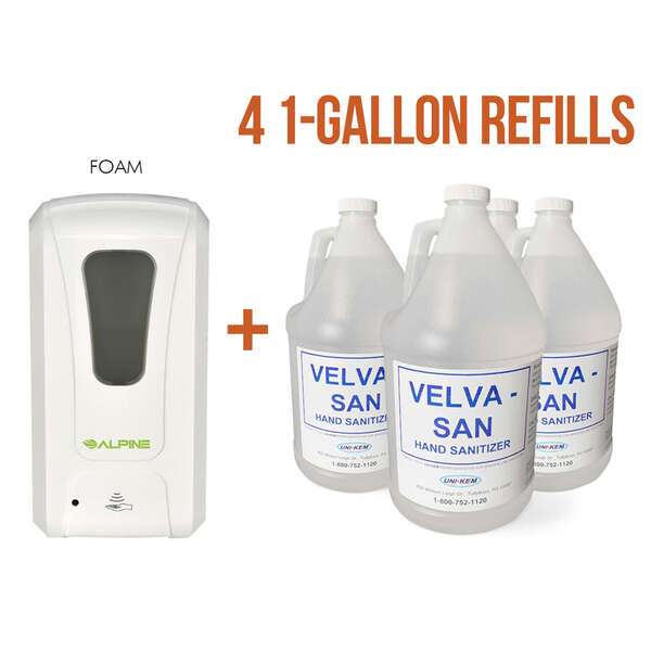 Set: One Automatic Foam Soap/Sanitizer Dispenser and Four 1-Gallon Foam Hand Sanitizers