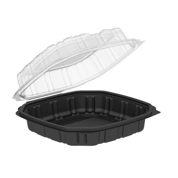 ANCHOR CC9911B, 9x9x3-Inch 39 Oz Black Hinged Microwavable Container with 1 Comp, 100/CS