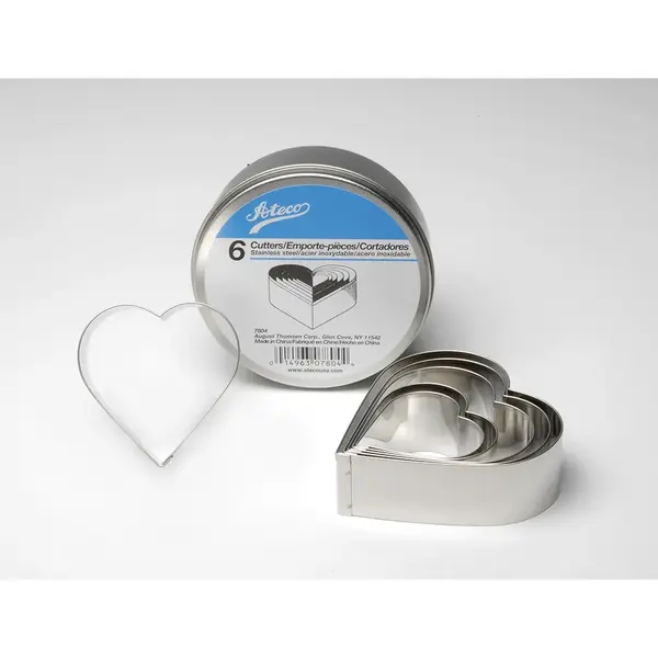 Ateco 7804, Plain Heart Cutters, Set of 6