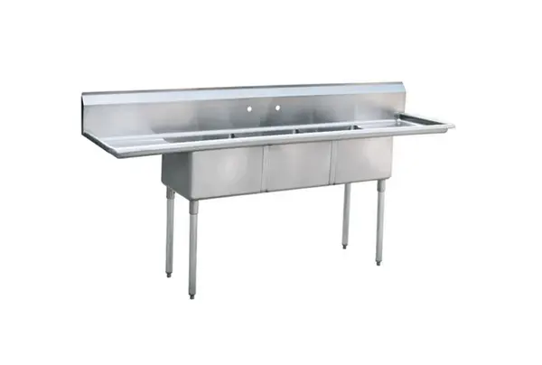 Atosa SS1818D31D18, 18 x 18-Inch Bowl 3-Сompartment Stainless Steel Sink with Left and Right Drainboards, NSF