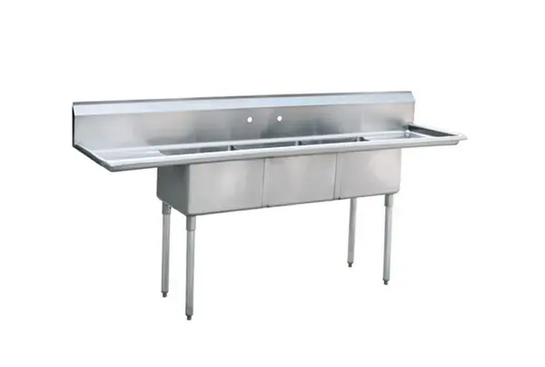 Atosa SS2424F31D24, 24 x 24-Inch Bowl 3-Compartment Stainless Steel Bakery Sheet Pan Sink with Left and Right Drainboard, NSF