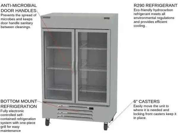 Beverage Air HBR49HC-1-G, 52-Inch 46.13 cu. ft. Bottom Mounted 2 Section Glass Door Reach-In Refrigerator