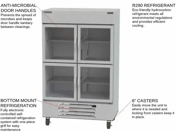 Beverage Air HBR49HC-1-HG, 52-Inch 46.15 cu. ft. Bottom Mounted 2 Section Glass Half Door Reach-In Refrigerator
