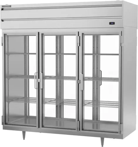 Beverage Air PRD3HC-1BG, 77.75-Inch 75.1 cu. ft. 3 Section Glass Door Pass-Thru Refrigerator