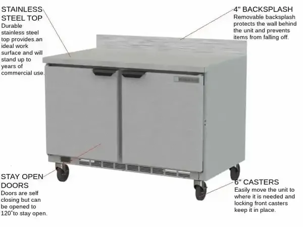 Beverage Air WTR48AHC, 48-Inch 2 Door Counter Height Worktop Refrigerator