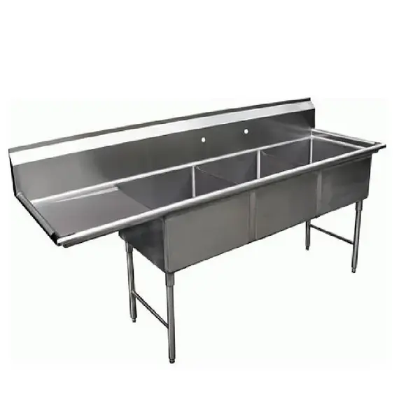 Blue Air BS3-18-12-L, 18x18-inch 3-Compartment Stainless Steel Sink with Left Drainboard
