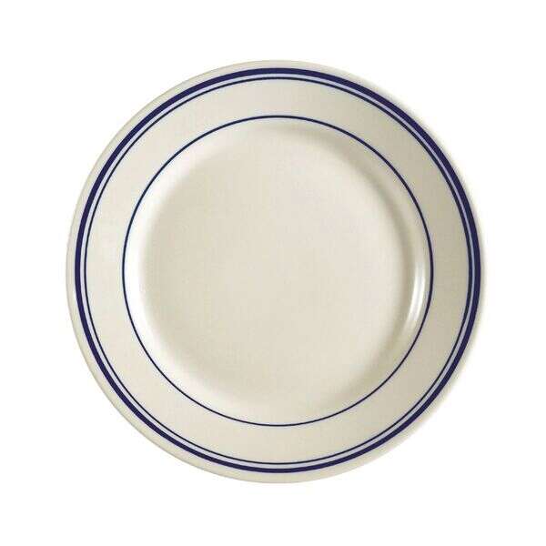 C.A.C. BLU-16, #10 10.5-Inch Blue Line Round Stoneware Plate, DZ