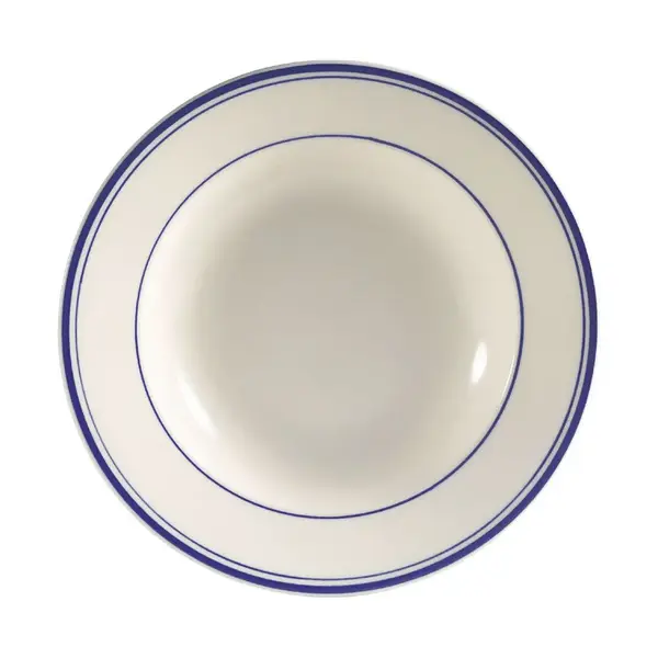 C.A.C. BLU-3, #7 10 Oz 9-Inch Stoneware Soup Plate with Blue Rim, 2 DZ/CS
