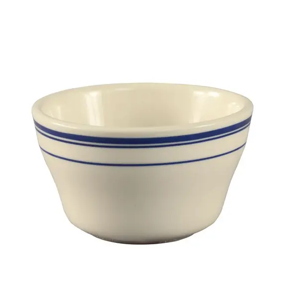 C.A.C. BLU-4, 7.25 Oz 4-Inch Stoneware Bouillon Cup with Blue Rim, 3 DZ/CS