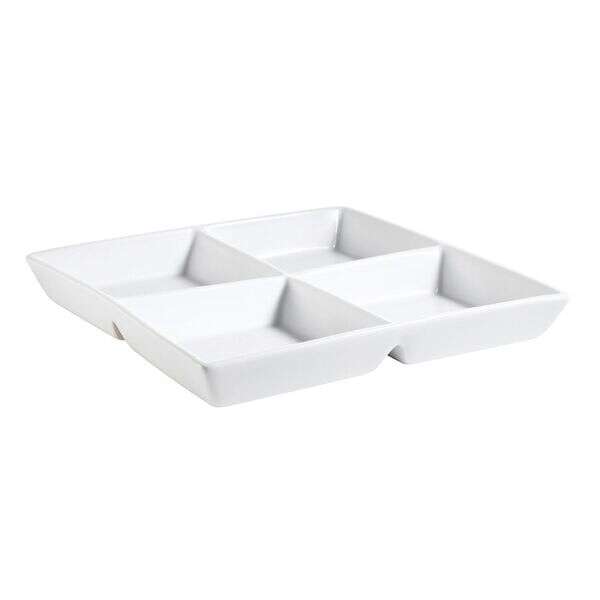 C.A.C. CMP-D10, 6 Oz 10-Inch White Porcelain 4 Compartment Square Tray, DZ