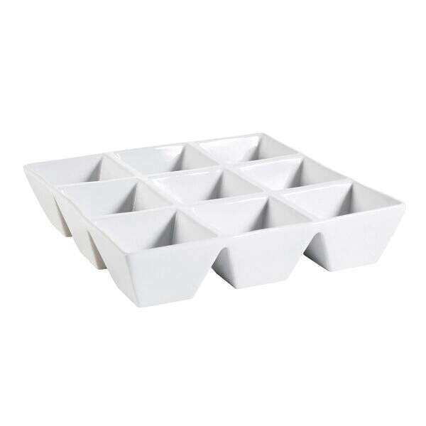 C.A.C. CMP-SQ9, 4 Oz 9-Inch White Porcelain 9 Compartment Square Tray, DZ