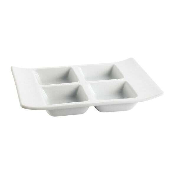 C.A.C. CN-4T8, 1 Oz 8-Inch White Porcelain 4 Compartment Tasting Tray, 2 DZ/CS