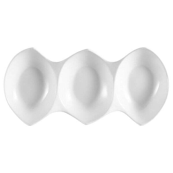 C.A.C. COL-3, 7.5 Oz (x3) 14.75-Inch White Porcelain 3 Compartment Leaf Shape Tray, DZ