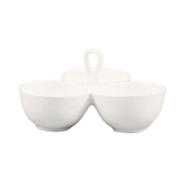 C.A.C. COL-40, 8 Oz (x3) 8-Inch White Porcelain 3 Compartment Bowl with Handle, DZ