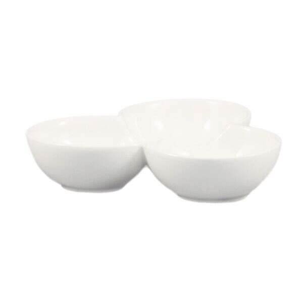 C.A.C. COL-43, 3 Oz (x3) 8.5-Inch White Porcelain 3 Compartment Leaf Shape Bowl, DZ