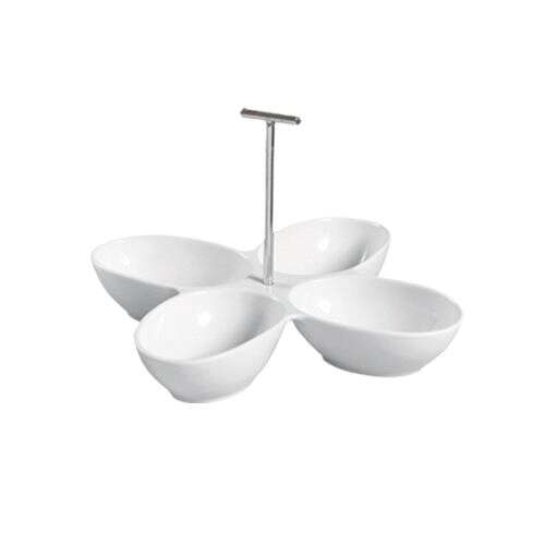 C.A.C. COL-44, 8.5 Oz (x4) 13.5-Inch White Porcelain 4 Compartment Bowl with Metal Handle, DZ