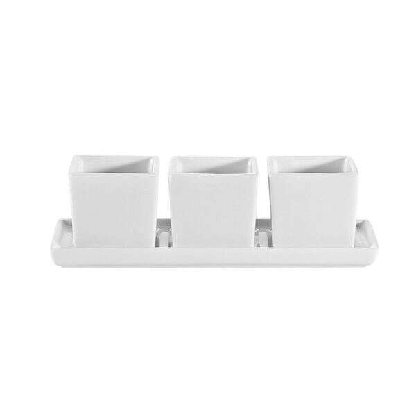 C.A.C. DT-3RT7, 7.5-Inch Porcelain Gourmet Tray and 2 Oz Three-Bowl Set, 10Set/Cs