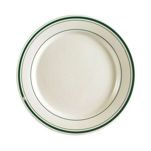 C.A.C. GS-21, 12-Inch Greenbrier Green Band Stoneware Round Plate, DZ