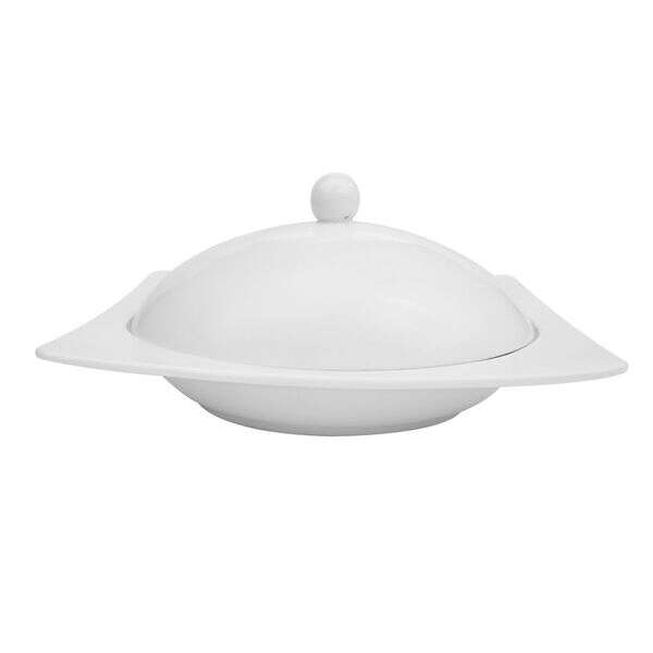 C.A.C. KSE-220, 24 Oz 12-Inch Porcelain Kingsquare Square Pasta Bowl with Lid, 6-Set/CS
