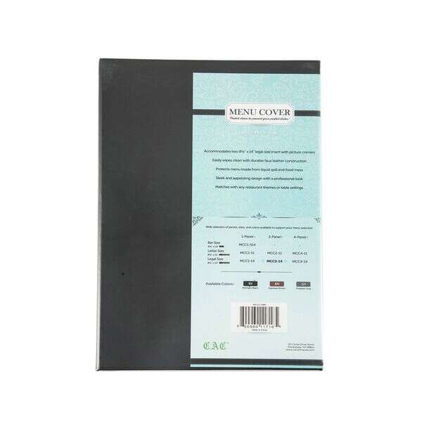 C.A.C. MCC2-14BK, 8.5x14-inch 2-Panel Faux Leather Black Menu Cover