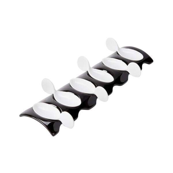 C.A.C. PT-RT13, 12.5-Inch Porcelain Black Rectangular Tray with 6 4-Inch Tasting Spoons, 12-Set/CS