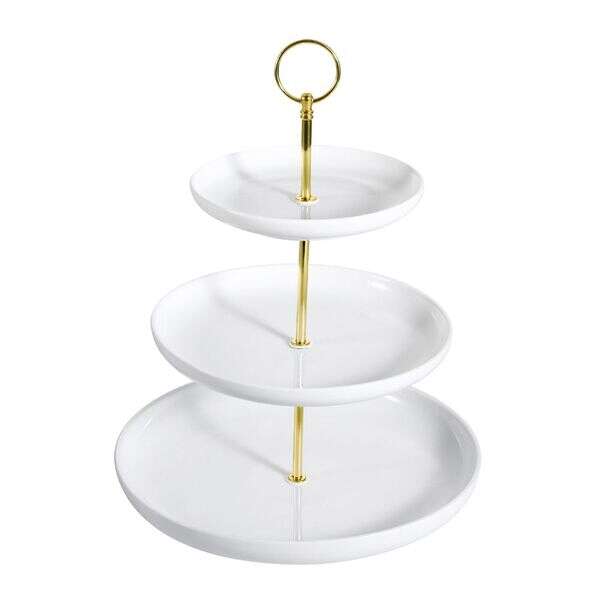C.A.C. PTE-C3, 10-Inch Porcelain Coupe Round 3-Tier Serving Tray, 8-Set/CS
