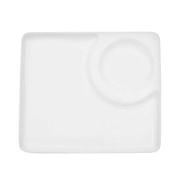 C.A.C. RCN-P9, 9-Inch Porcelain Square Plate with Round Compartment, 2 DZ/CS