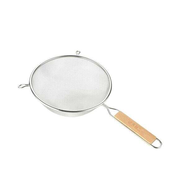 C.A.C. SSTR-06S, 6.25-inch Stainless Steel Single Mesh Strainer with Wood Handle