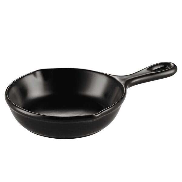 C.A.C. T-FP24-BLK, 24 Oz 11.75-Inch Porcelain Black Skillet with Pour Spout and Handle, DZ