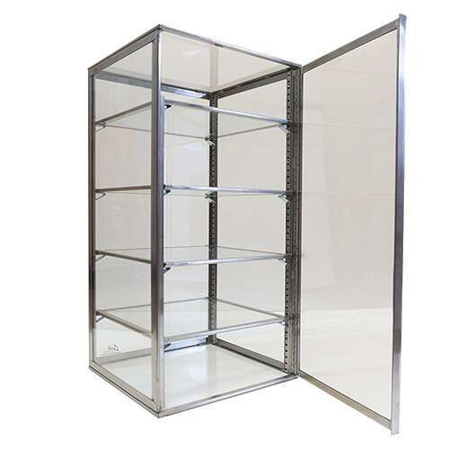 Carib 6H, 10x18-Inch 4-Compartment Upright Display Case with Hinged Door