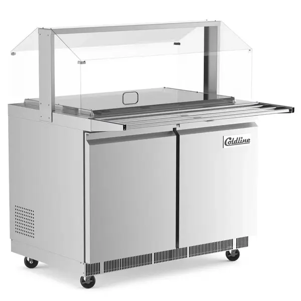 Coldline CBT-48-CSG, 48-Inch Stainless Steel Refrigerated Salad Bar, Buffet Table with Sneeze Guard, Tray Slide and Pan Cover
