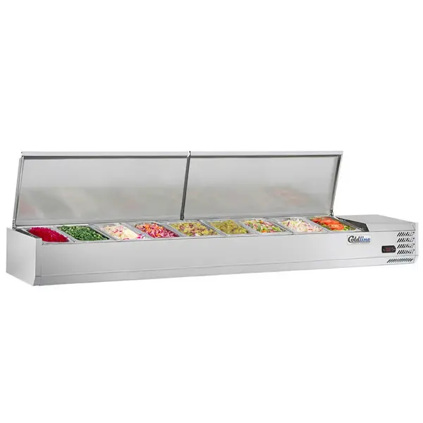 Coldline CTP80SS, 80-Inch Refrigerated Countertop Salad Bar, Stainless Steel Topping Rail, 9 Pans