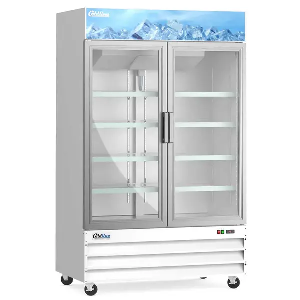 - Coldline D53-W, 53-inch White Double Glass Swing Door Merchandising Freezer