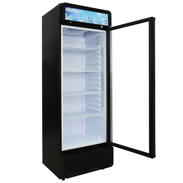 Coldline G12E-B, 12 Cu. Ft. 24-Inch Single Glass Door Black Merchandiser Refrigerator with LED