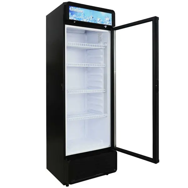 Coldline G8E-B, 9 Cu. Ft. 22-Inch Single Glass Door Black Merchandiser Refrigerator with LED
