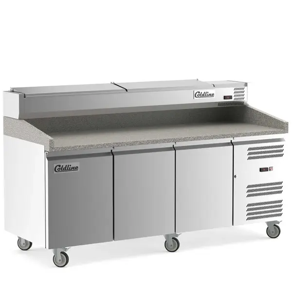 Coldline PDR-80-SS, 80-Inch Refrigerated Pizza Prep with Refrigerated Stainless Topping Rail