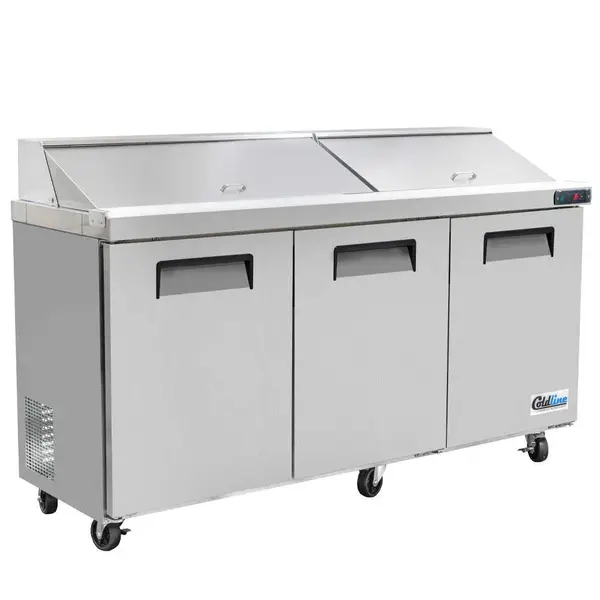 Coldline SPN-72, 72-Inch Narrow Refrigerated Sandwich Prep Table with Cutting Board and Food Pans