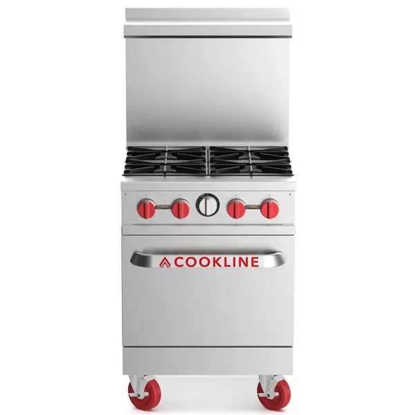 Cookline CR24-4, 24-Inch 4 Burner Commercial Range with Oven - 151,000 BTU