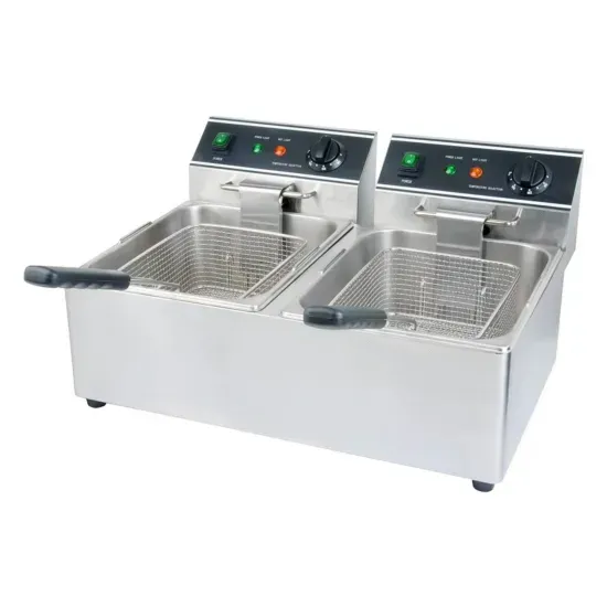 Cookline DF15-2-220, 22-Inch Dual Tank 30 lb. Electric Countertop Deep Fryer, 220V