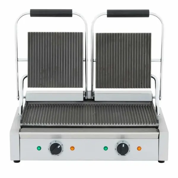 Cookline PG-2, Double Commercial Panini / Sandwich Press, with Grooved Surface, 120V