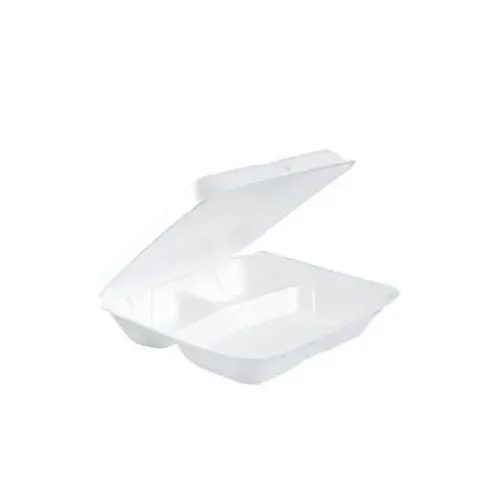 Dart 80HT3R 8x8x2-Inch Performer White 3-Compartment Foam Container With A Hinged Lid, 200/CS