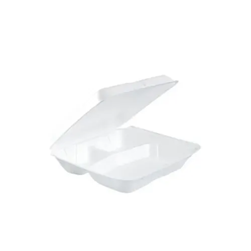 Dart 80HT3R 8x8x2-Inch Performer White 3-Compartment Foam Container With A Hinged Lid, 200/CS