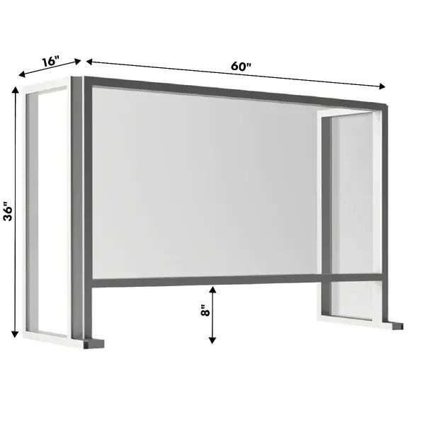 Default 60x16x36, 8" Opening Free Standing Plexiglass and Aluminum Cashier Protection Guard, Clear Anodized