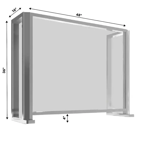 48x16x36, 4" Opening Free Standing Plexiglass and Aluminum Cashier Protection Guard, Clear Anodized