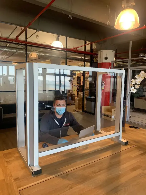 Default 60x16x36, 4" Opening Free Standing Plexiglass and Aluminum Cashier Protection Guard with 4-inch Opening, Clear Anodized