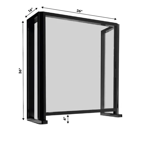 36x16x36, 4" Opening Free Standing Plexiglass and Aluminum Cashier Protection Guard, Black Painted