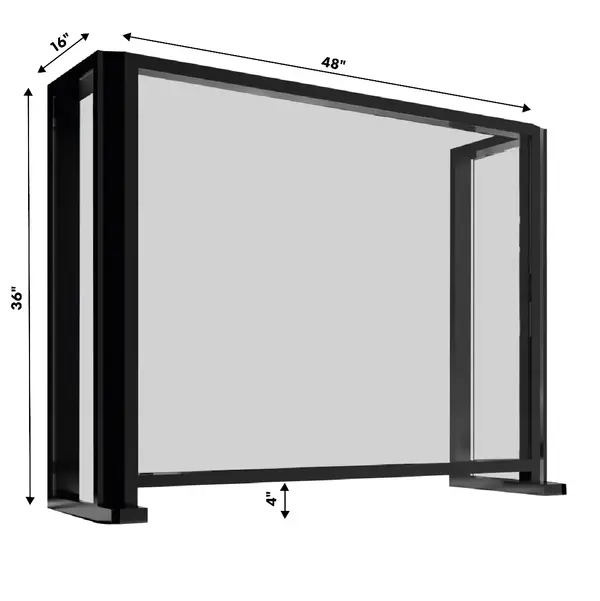 48x16x36, 4" Opening Free Standing Plexiglass and Aluminum Cashier Protection Guard, Black Painted