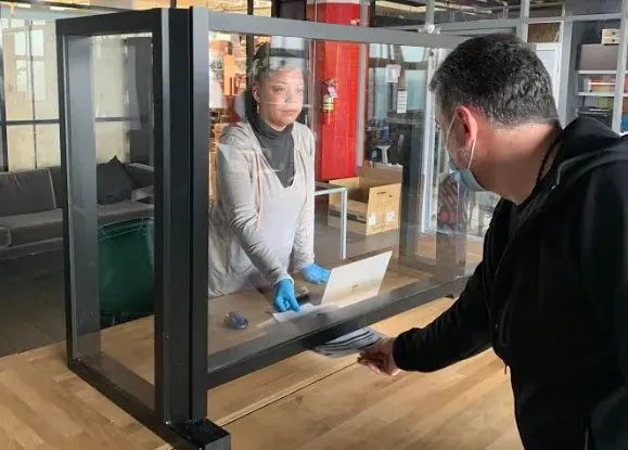 60x16x36, 4" Opening Free Standing Plexiglass and Aluminum Cashier Protection Guard, Black Painted