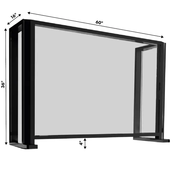 60x16x36, 4" Opening Free Standing Plexiglass and Aluminum Cashier Protection Guard, Black Painted