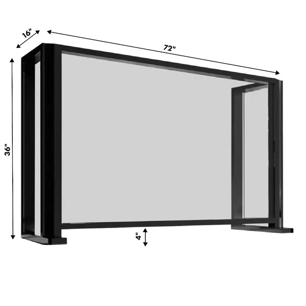 72x16x36, 4" Opening Free Standing Plexiglass and Aluminum Cashier Protection Guard, Black Painted